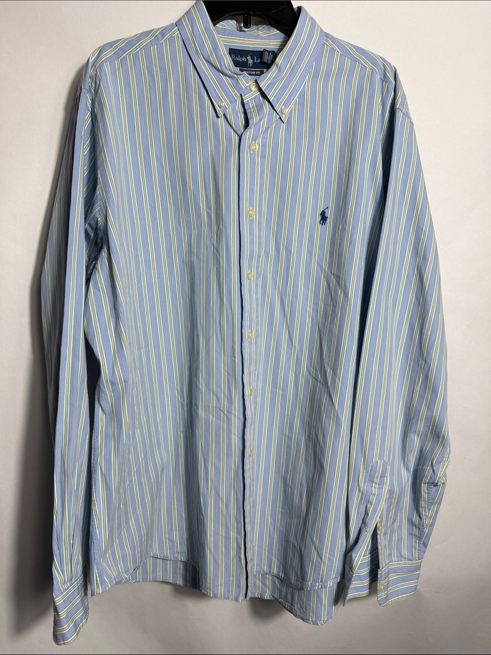 Ralph Lauren Custom Fit Blue Stripe Button‎ Down Shirt Men's XXL Preppy